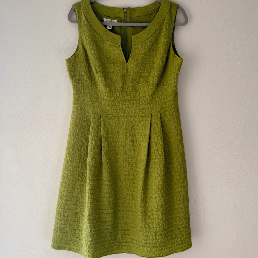 Talbots Olive Green Sleeveless Textured Fit-and-Flare Dress